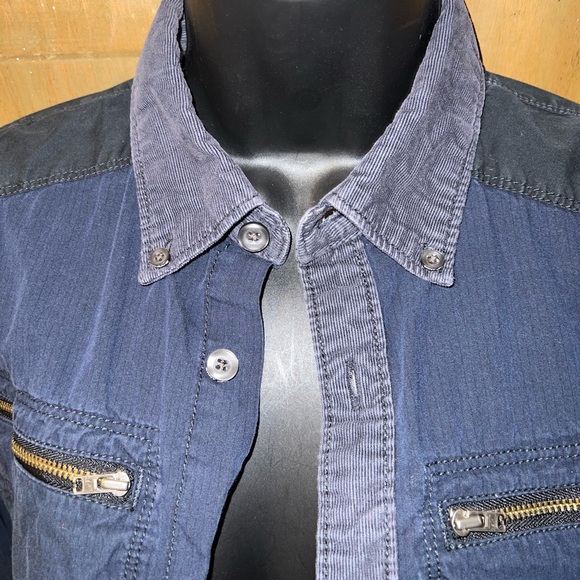 DNKY Navy Blue Vintage Button Up Long Sleeve Corduroy Accent Shirt Jacket Size S - Picture 7 of 11